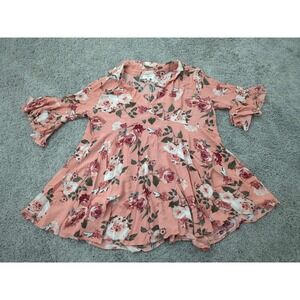 UMGEE USA Dress Womens Large Orange V-Neck Flared Ruffled Mini Casual Boho‎